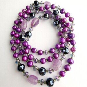 Freshwater pearl amethyst and crystal rope necklace 46" NEW